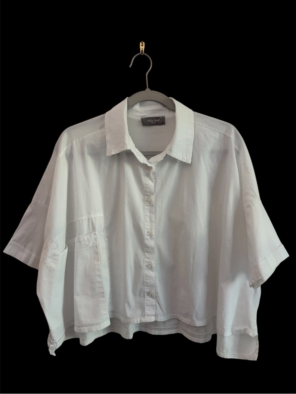 Nina Loca Roma Boxy Oversized Cropped White Button-Front Shirt OS Clean Girl